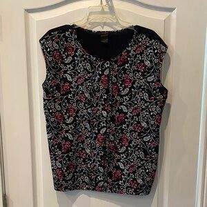 Ann Taylor Black and Pink Floral Blouse